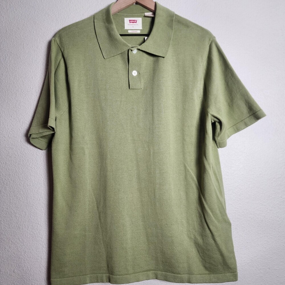 Levi's Polo Shirt Mens Large Green Knit Standard Fit Short Sleeve Casual Classic